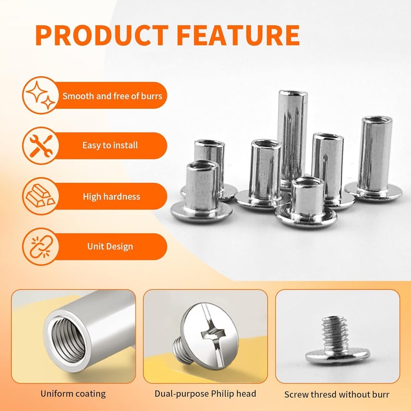 ALLOYPRO 135 Sets Silver Chicago Screws Leather Rivets Kit, 9 Sizes (M5*4,5,6,7,8,9,10,12,15) & 3 Screw Lengths (M4*3,4,5) Chicago Binding Screws, for Leather Craft, Bookbinding - Image 4